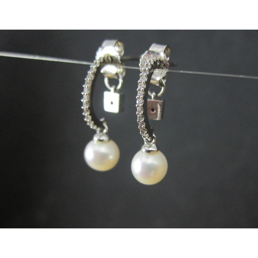 Sterling Silver and Pearl Half Hoop Earrings by Elle